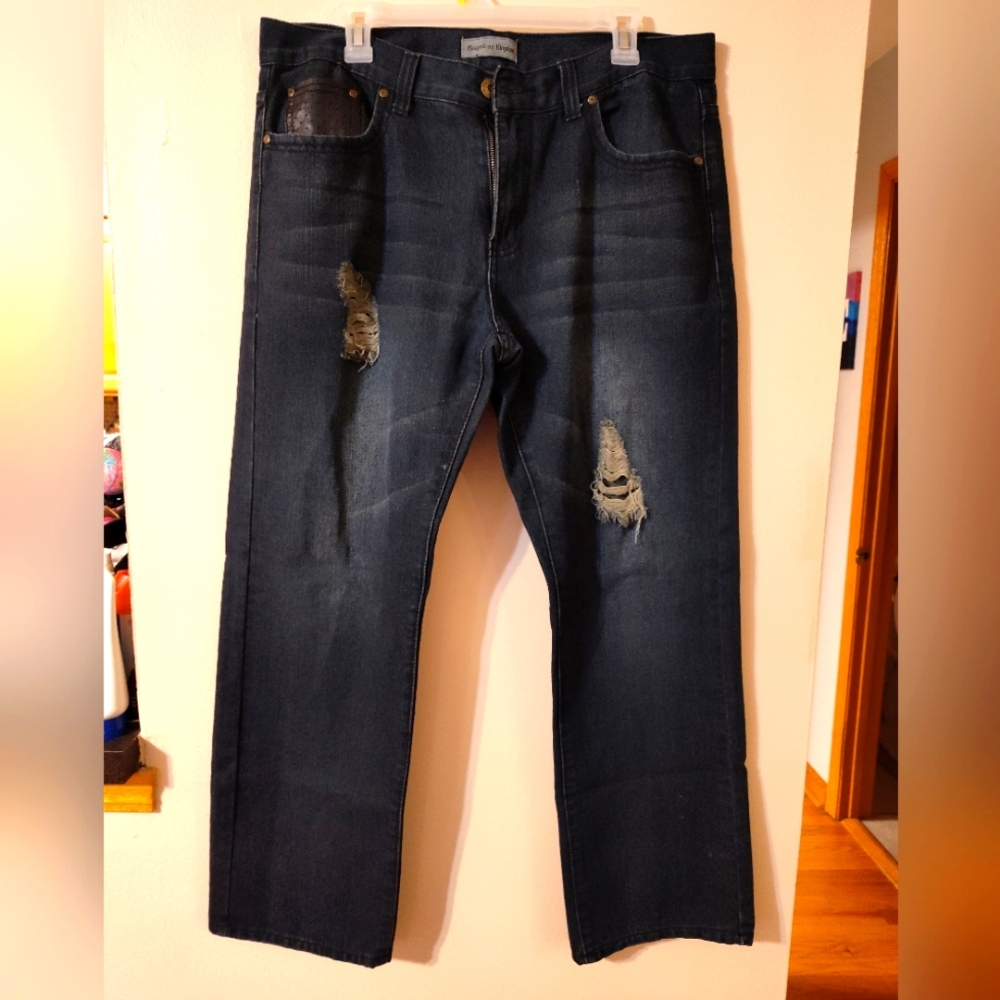 Men's unique distressed jeans 35x30